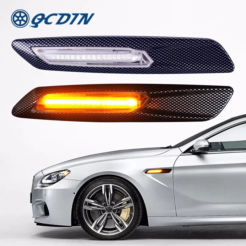 QCDIN Carbon Fiber Pattern Led Side Marker Lights For BMW E81 E82 3series E90 E91 E92 Signal Light Flowing Turn Signal Light For X1 E84