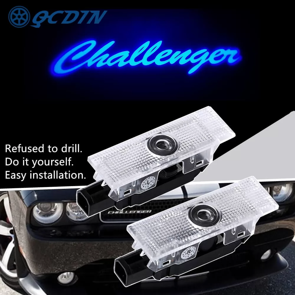 QCDIN For DODGE Challenger LED Car Door Logo Lights - for Dodge Challenger Hellcat R/T SRT SXT GT SE T/A Shaker 392