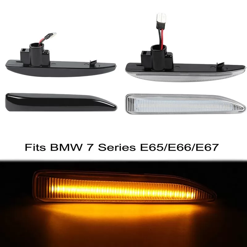 QCDIN 2PCS LED Turn Signal Light Side Marker Light Blinker For BMW 7 Series E65 E66 E67