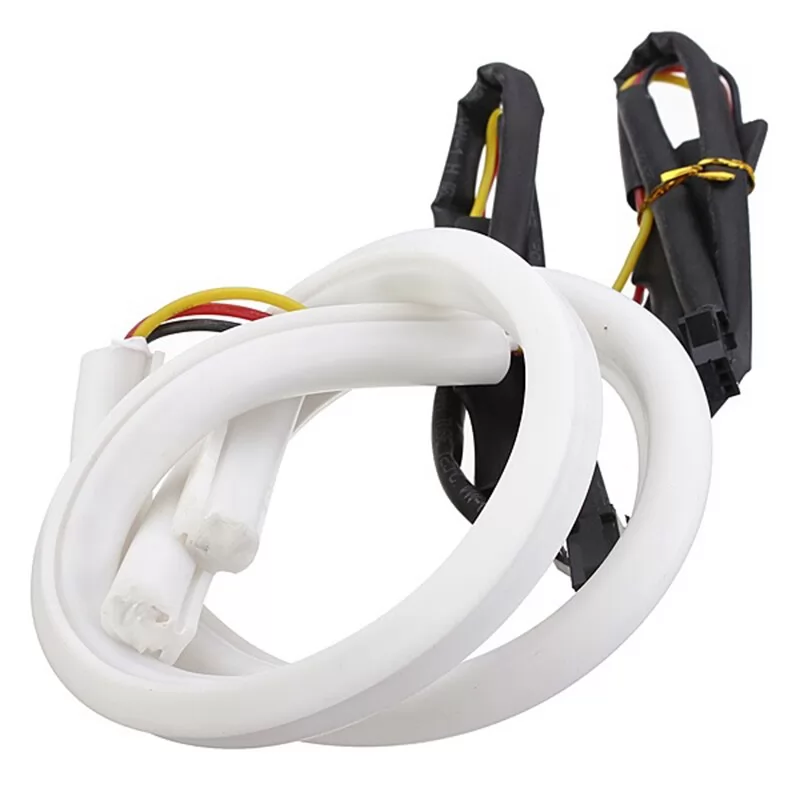 QCDIN Pair 30cm Flexible Tube Car LED Strip DRL Turn Signal Light White Amber DC 12V