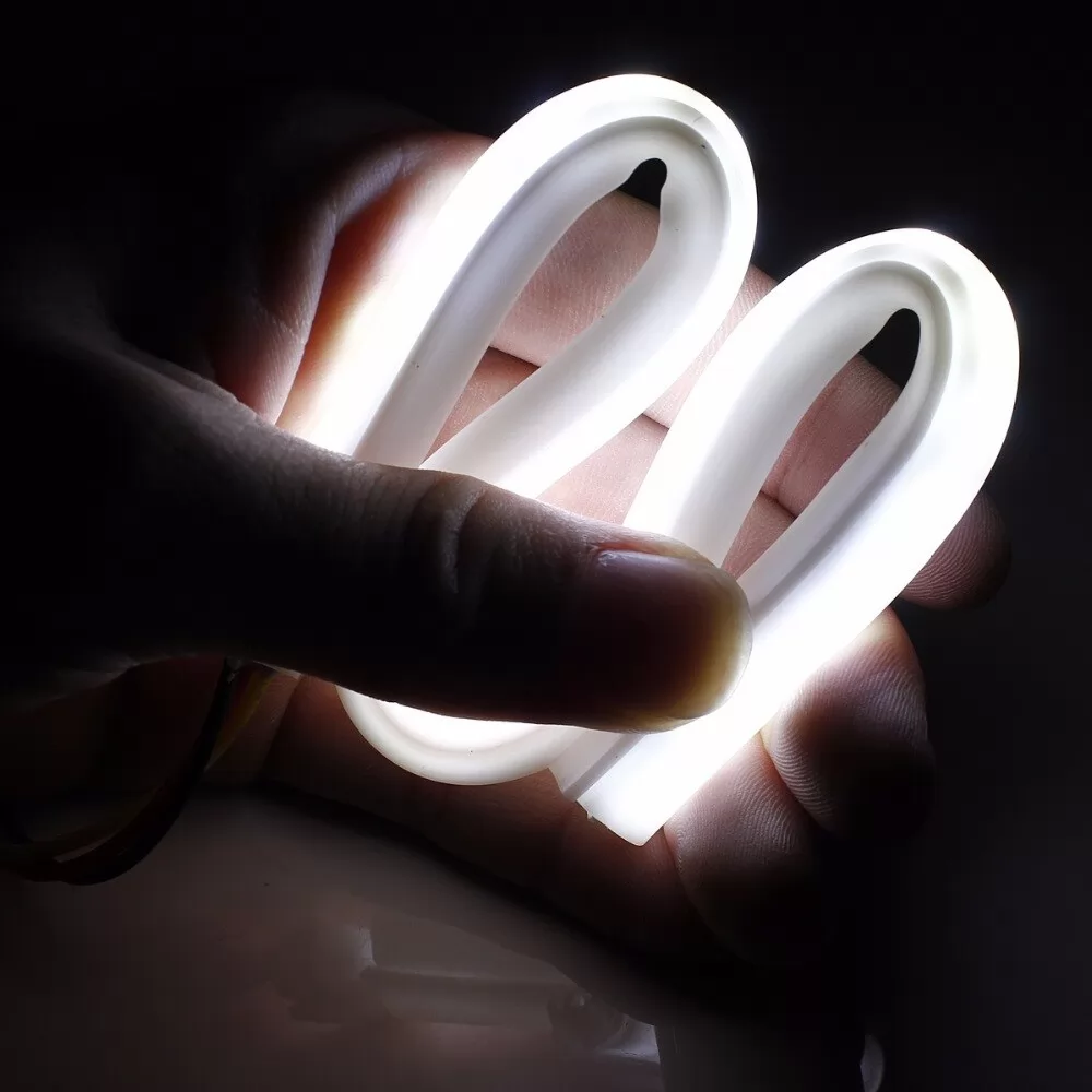 QCDIN Pair 30cm Flexible Tube Car LED Strip DRL Turn Signal Light White Amber DC 12V