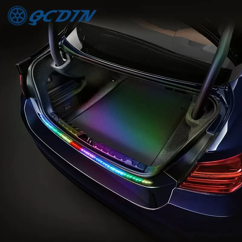 QCDIN RGB LED Car Trunk Tailgate Turn Signal Strip Light 153cm Car LED Tail Brake Light Signal Flow Light