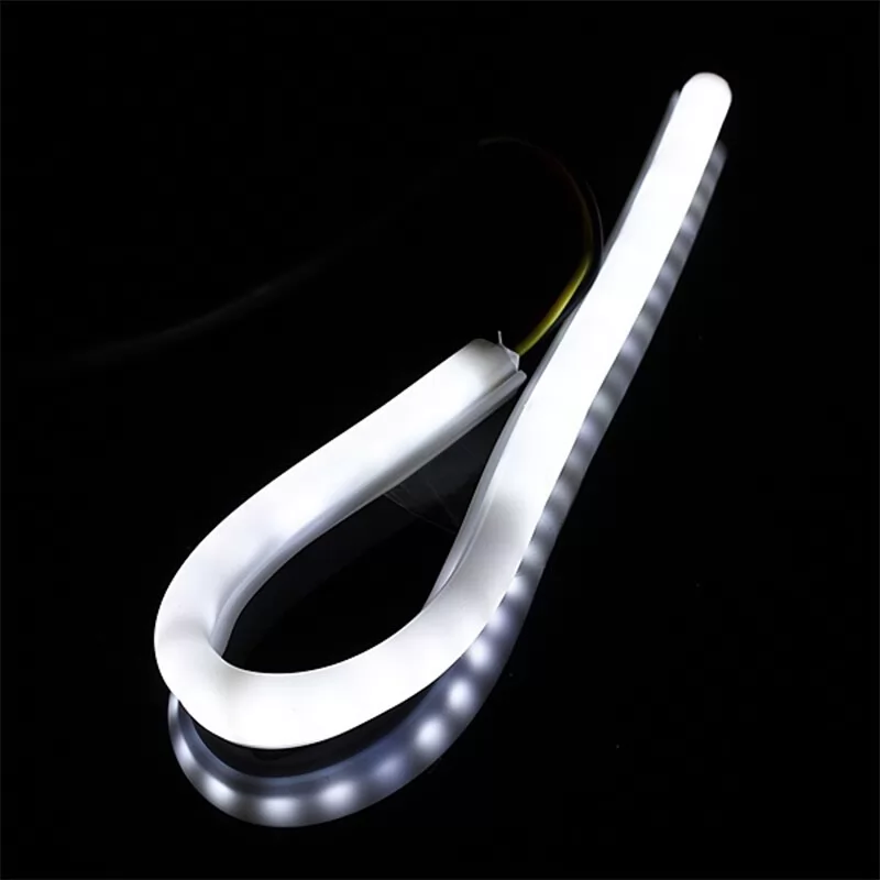 QCDIN Pair 30cm Flexible Tube Car LED Strip DRL Turn Signal Light White Amber DC 12V