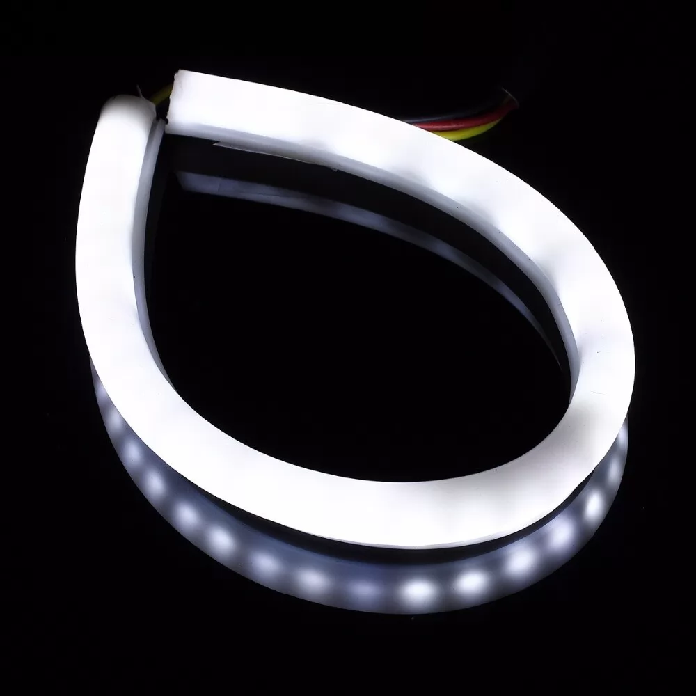 QCDIN Pair 30cm Flexible Tube Car LED Strip DRL Turn Signal Light White Amber DC 12V